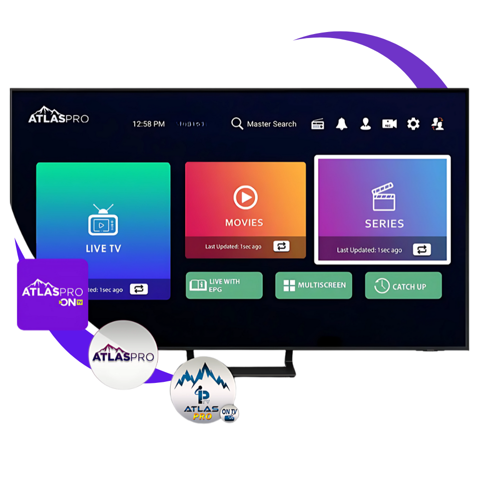 Atlas Pro ONTV interface : Live TV, Films, Séries, EPG, Multi-écrans